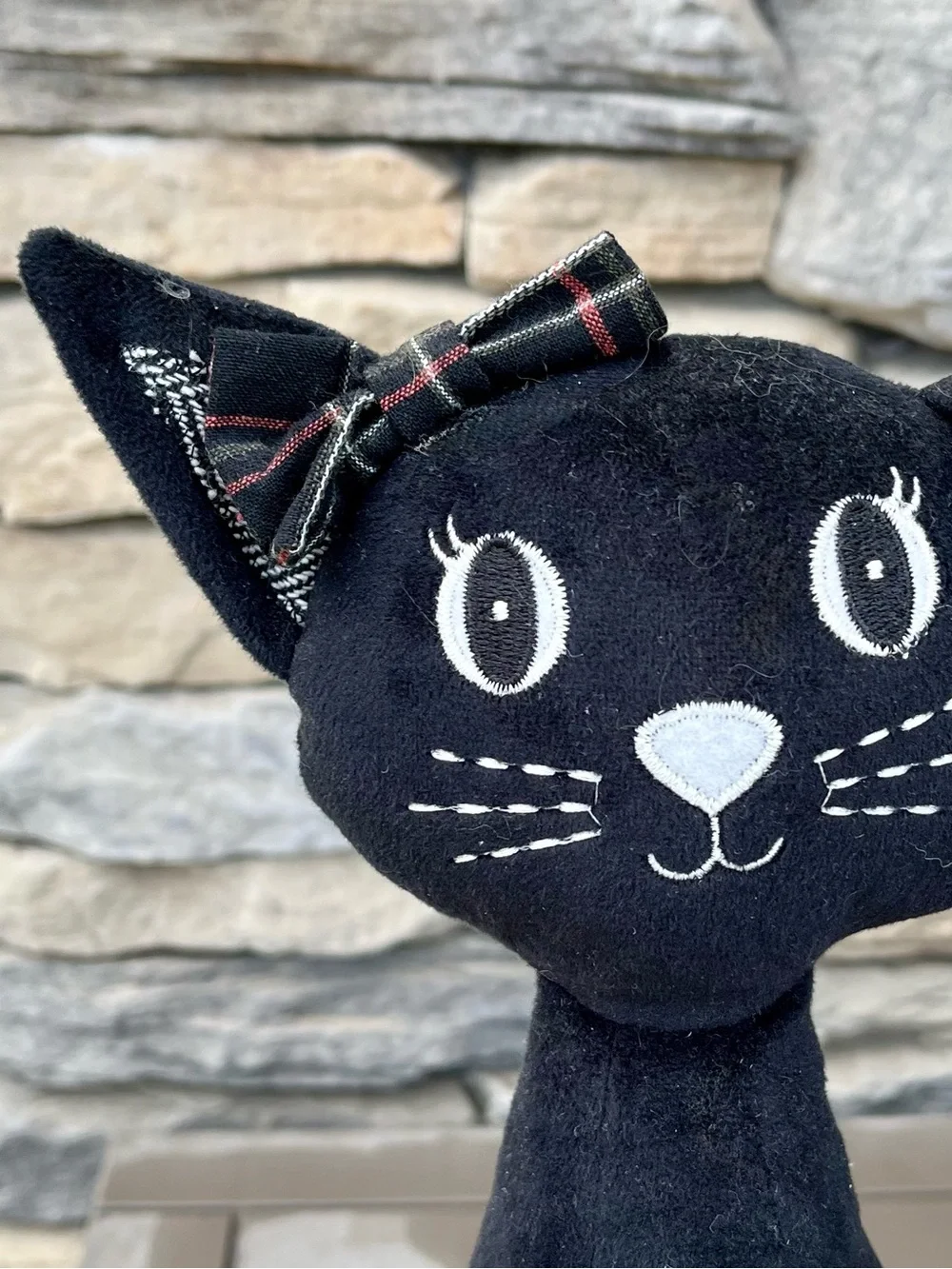 Black Cat on Orange Pumpkin Jack-o’-lantern Plush Halloween Display 17in